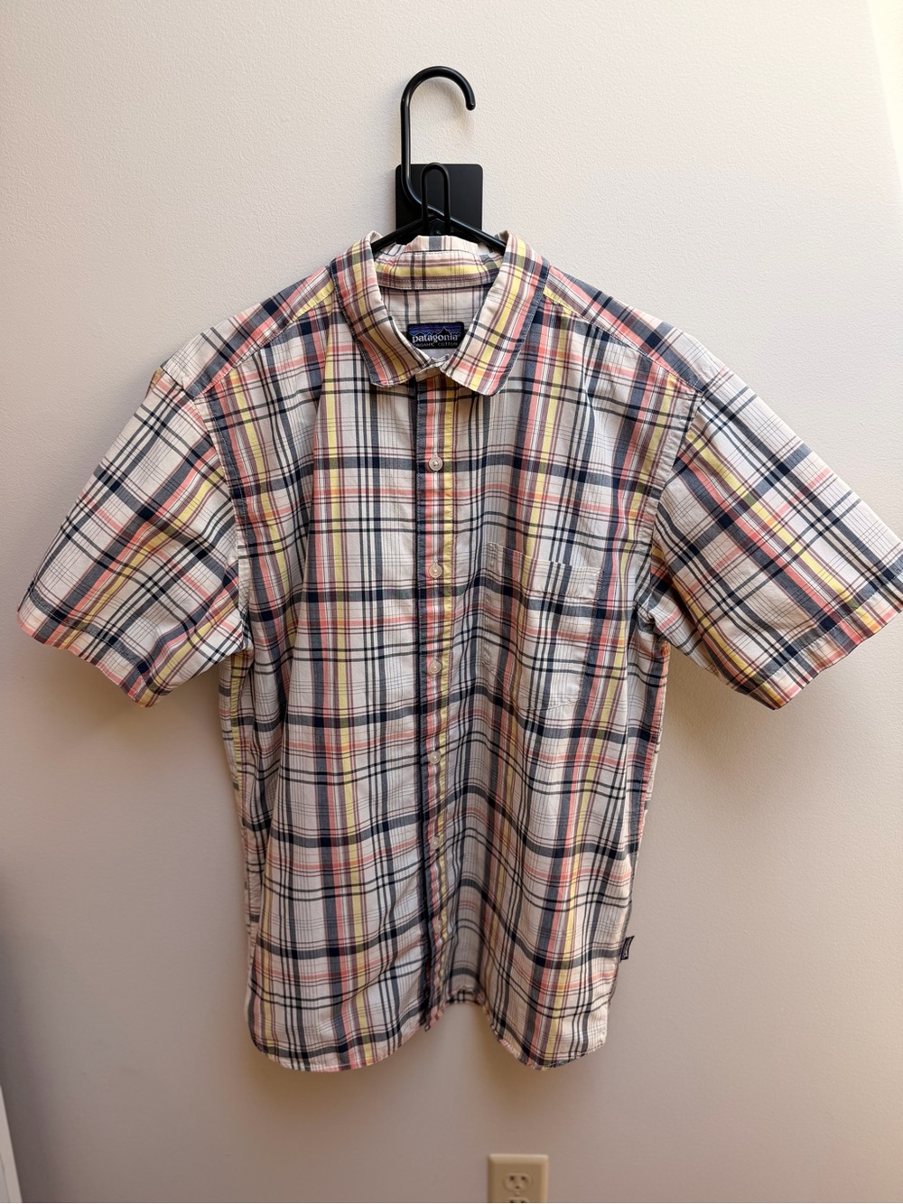 Patagonia Short-Sleeve Plaid Button-Down Shirt in White, Navy, Yellow, Coral